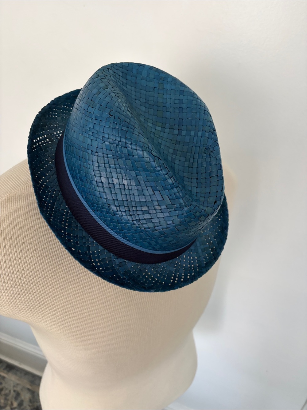 Paul Smith Blue Woven Straw Fedora Hat size large